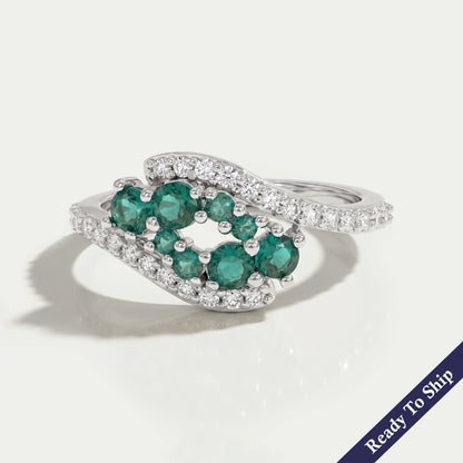 Emerald Round And Lab Diamond Bypass Ring