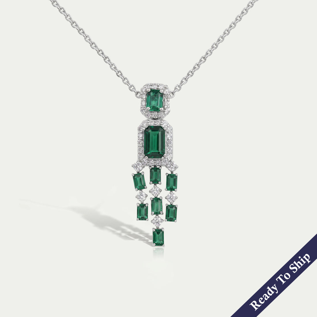 Green Emerald Gemstone Halo Chandelier Pendant Necklaces