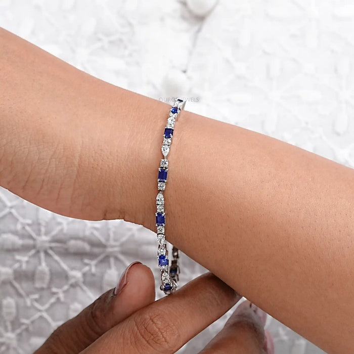 Emerald Cut Sapphire And Lab Diamond Bracelet