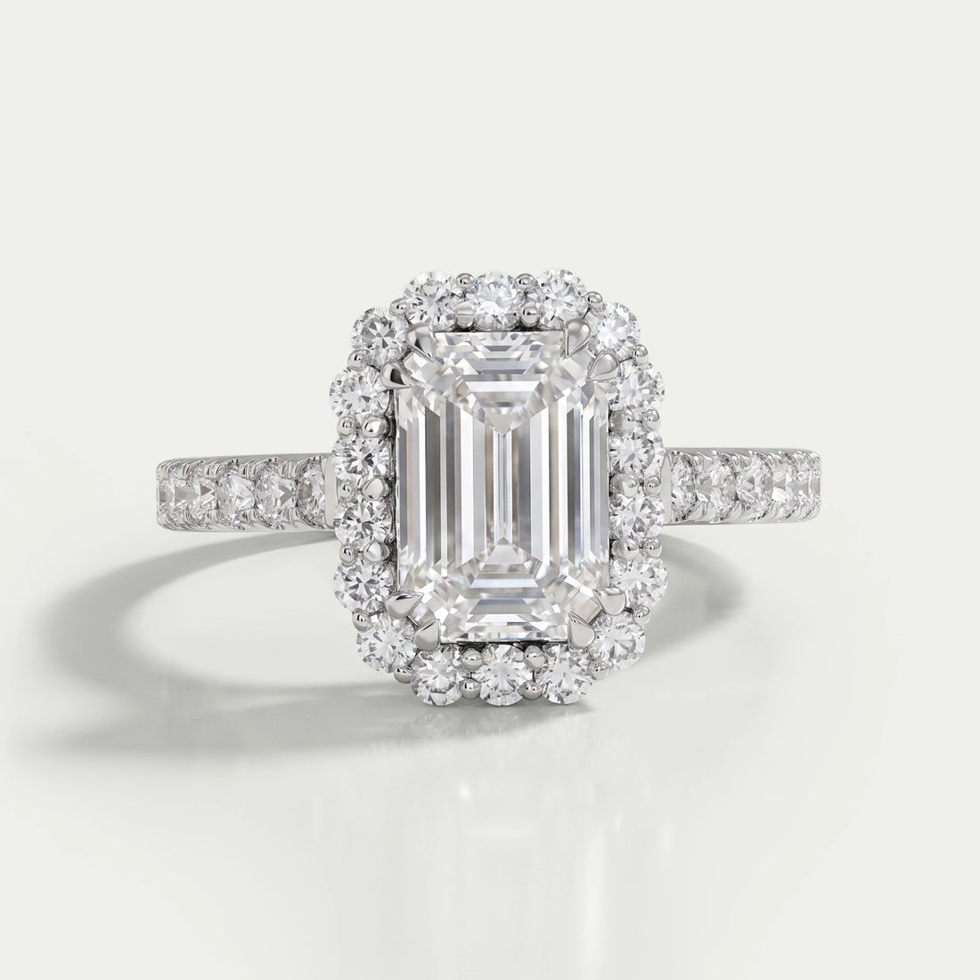 Emerald Cut Halo Accent Diamond Engagement Ring Ring