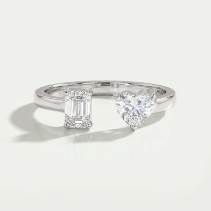 Emerald & Heart Cut Lab Grown Diamond Toi Et Moi Ring
