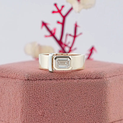 East West Emerald Diamond Bezel Set Men's Band Ring
