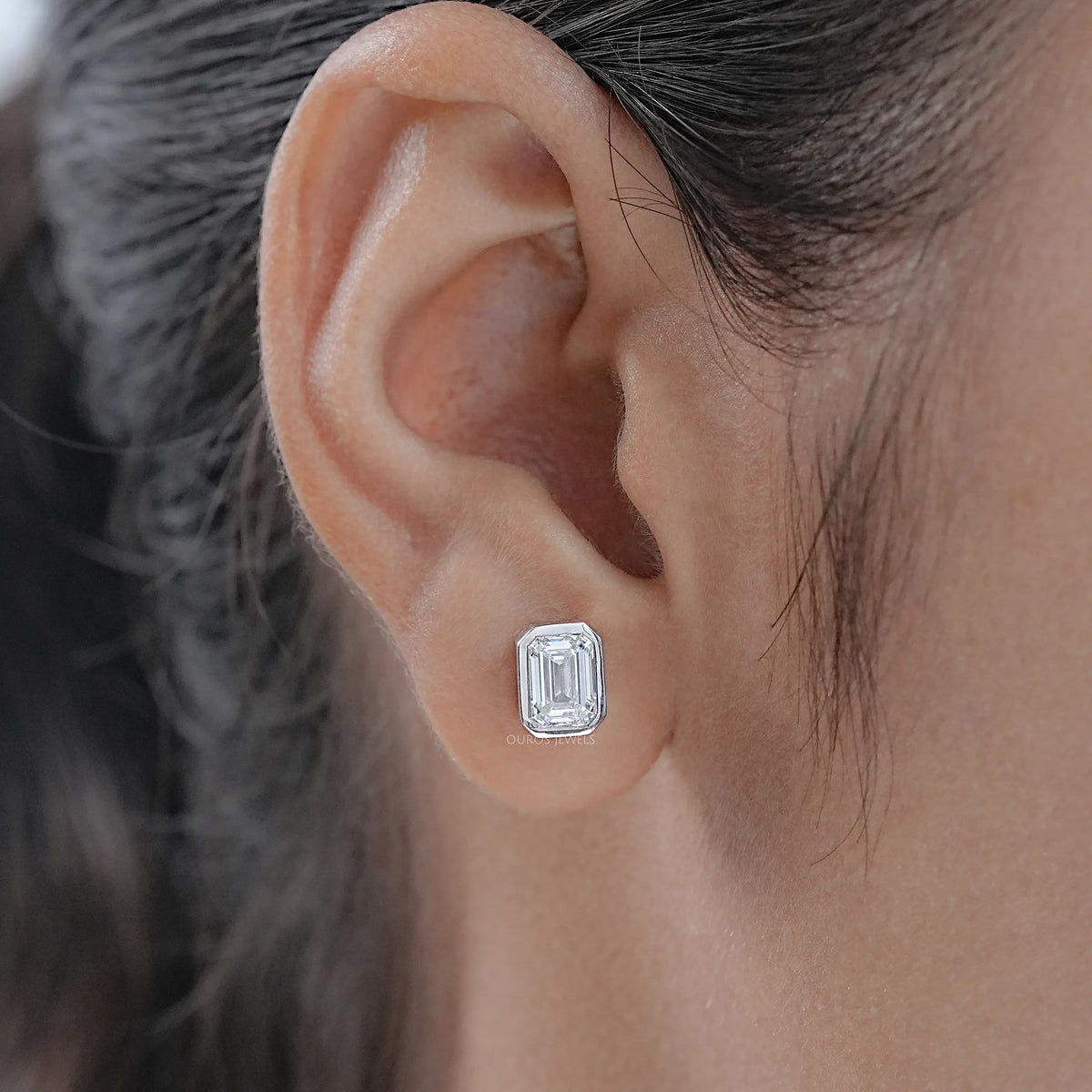 Emerald Diamond Bezel Set Stud Earrings