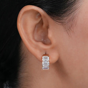 Lab Grown Emerald Cut Huggies Earrings