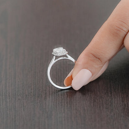 Emerald Lab Diamond Solitaire Halo Engagement Ring Rings