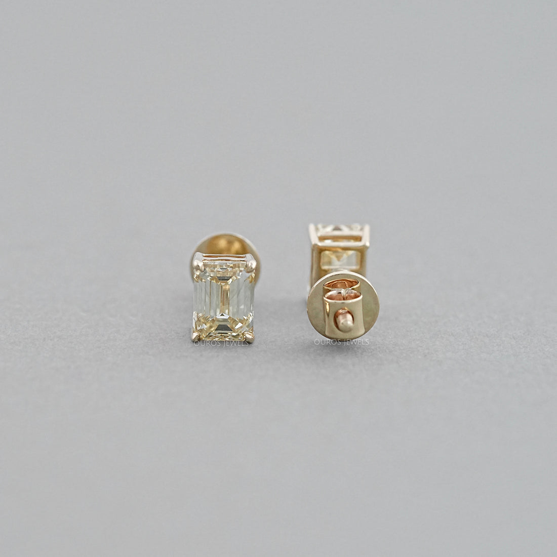 Yellow Emerald Cut Lab Diamond Stud Earrings Earrings
