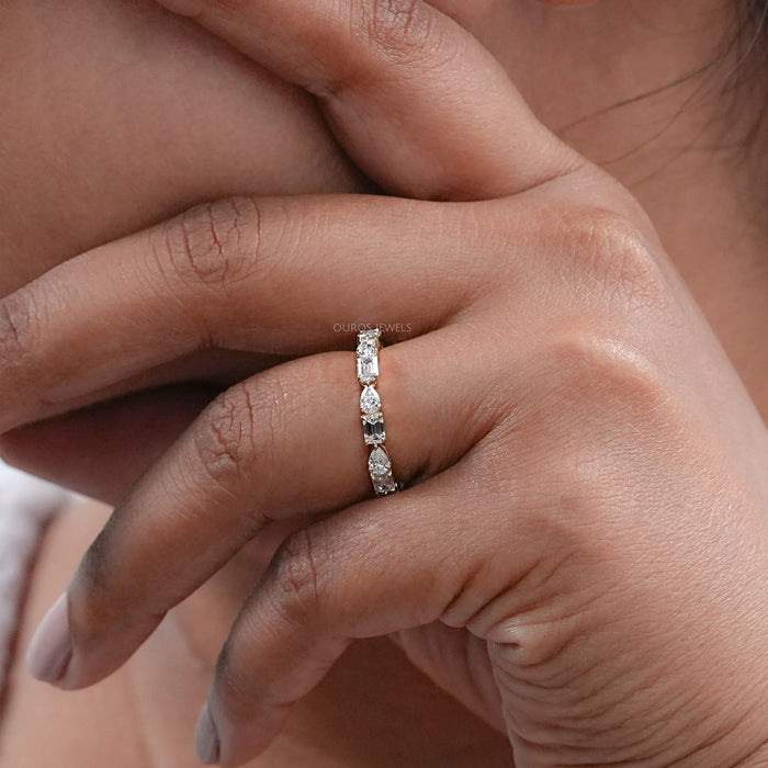 East West Pear And Emerald  Diamond Eternity Wedding Band