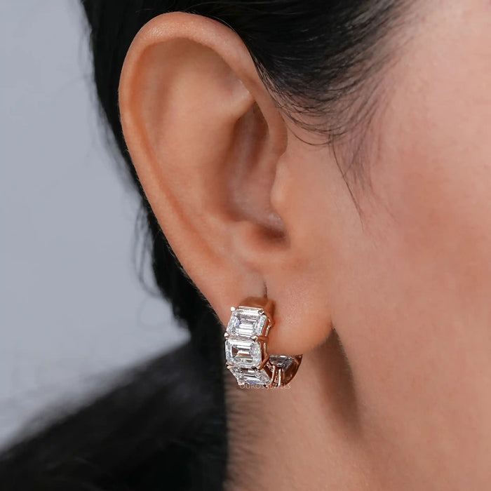 Lab Grown Emerald Cut Huggies Earrings