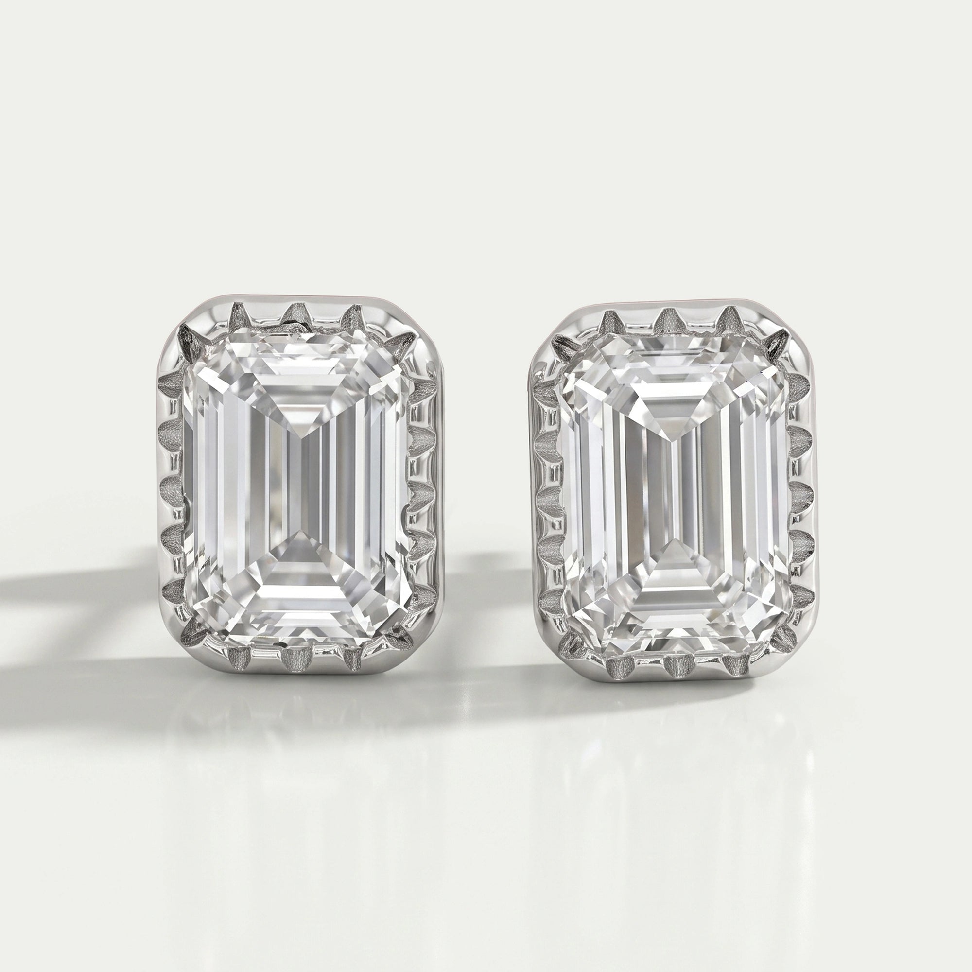 Emerald Cut Lab Diamond Milgrain Set Stud Earrings Earrings