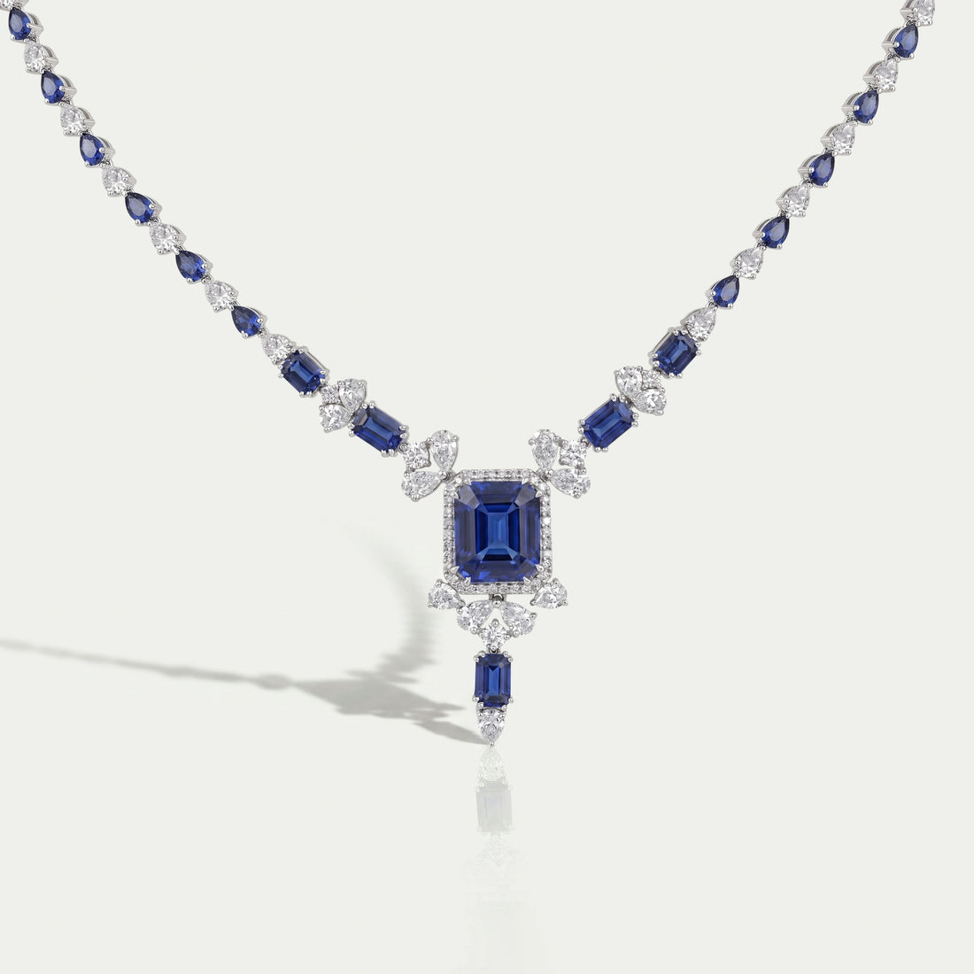 Sapphire Emerald Cut And Diamond Necklace Necklaces