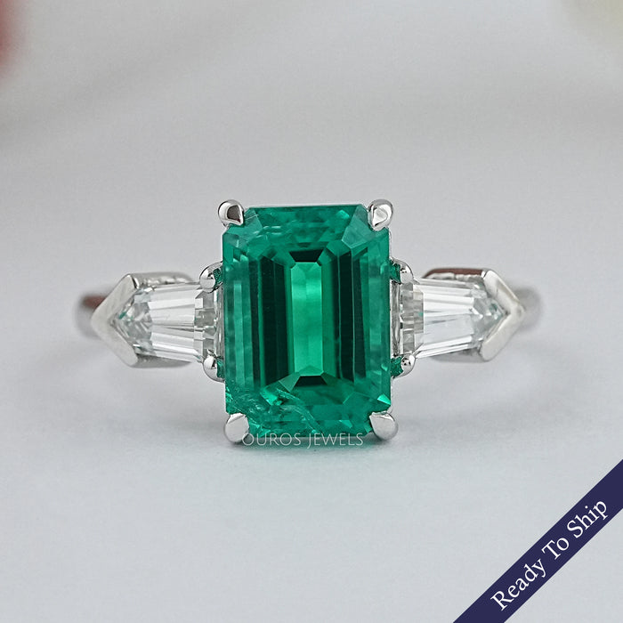 Emerald Gemstone With Bullet Cut Engagement Ring