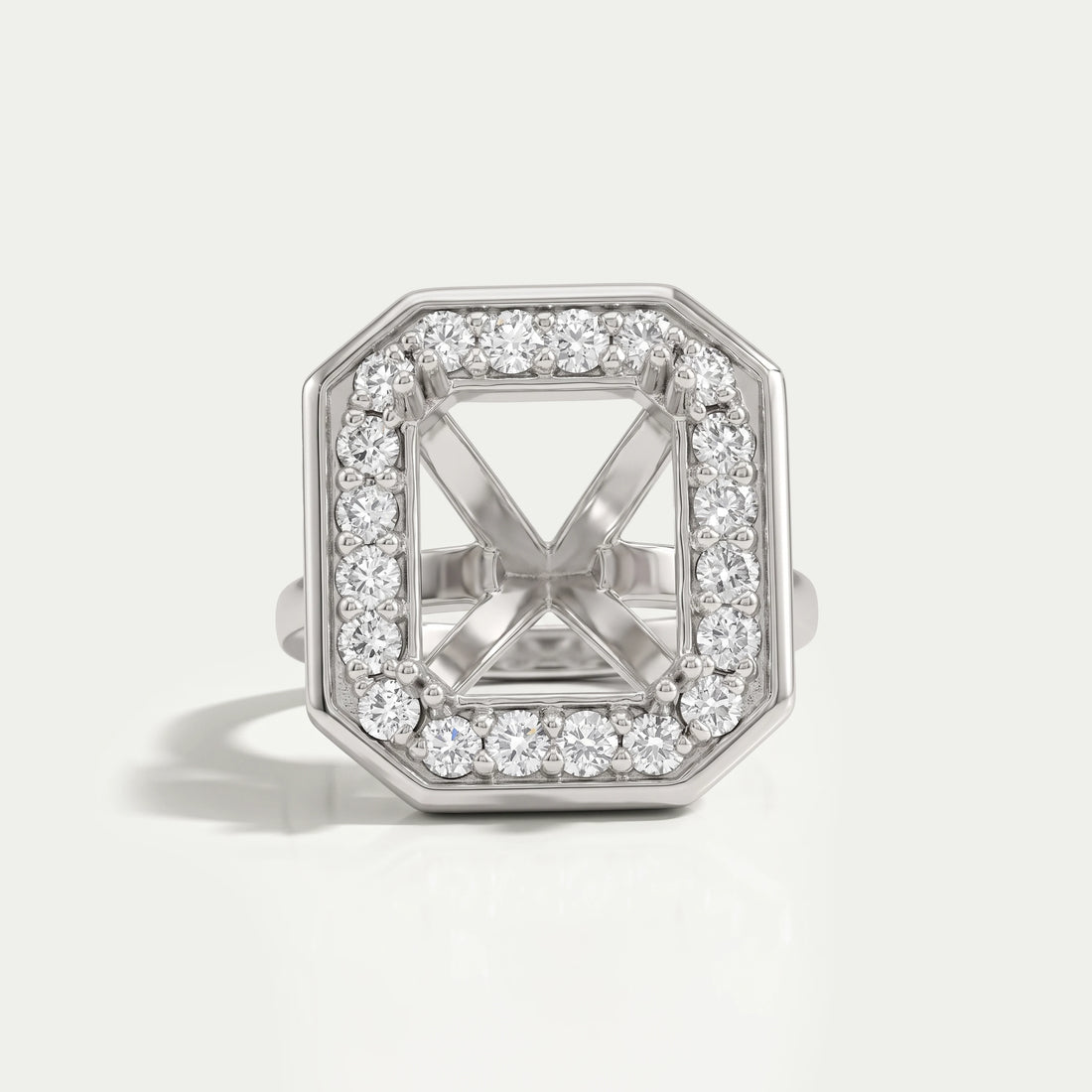 Emerald Cut Halo Semi Mount Engagement Ring Ring