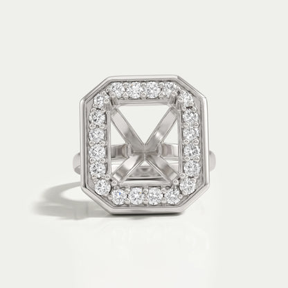 Emerald Cut Halo Semi Mount Engagement Ring Ring