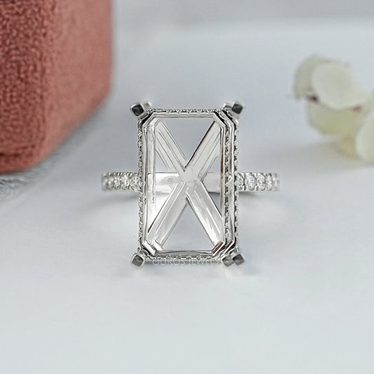 Emerald Shape Hidden Halo Semi Mount Ring Ring