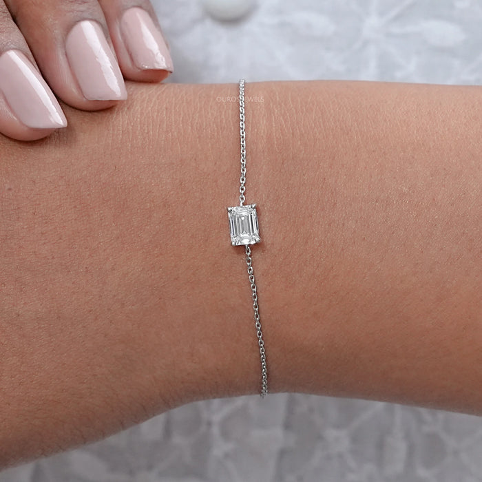 Emerald Cut Solitaire Lab Diamond Bracelet