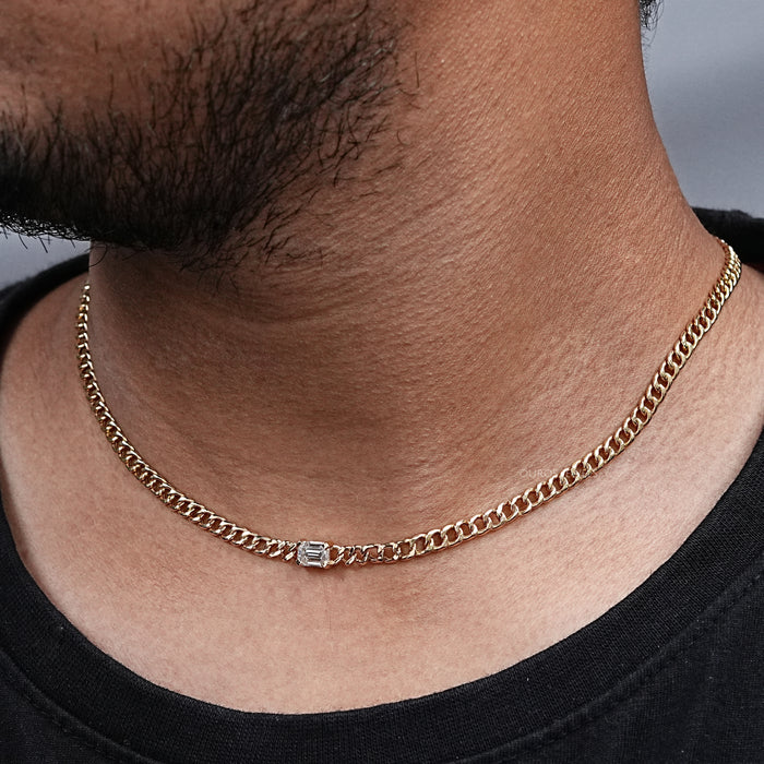 Emerald Cut Cuban Link Necklace For Men's