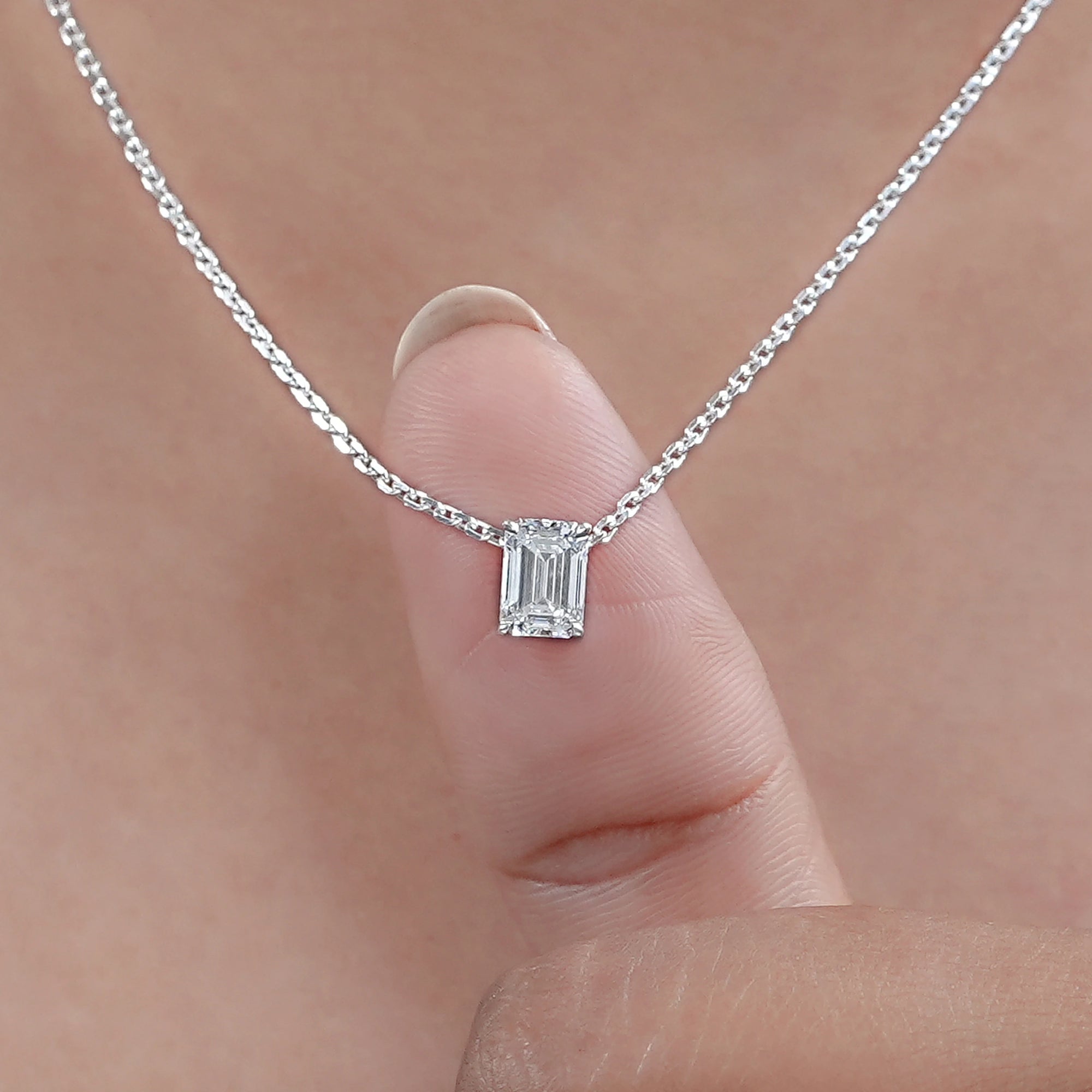 Emerald Cut Lab Grown Diamond Solitaire Pendant Necklaces
