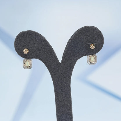Yellow Emerald Lab Gemstone Double Halo Drop Earrings