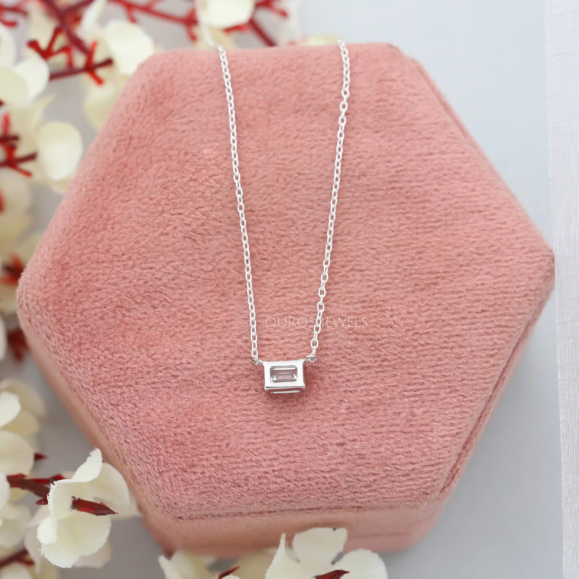 Single Emerald Cut Lab Grown Diamond Pendant Necklaces