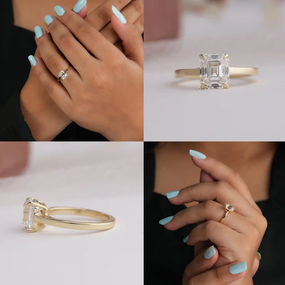 Old Mine Emerald Cut Lab Grown Diamond Solitaire Ring Rings