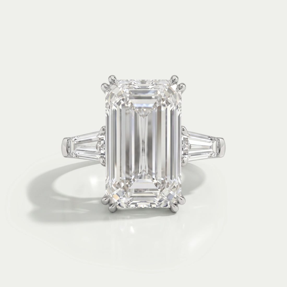Emerald Three Stone Engagement Ring - Tapered Baguette Rings