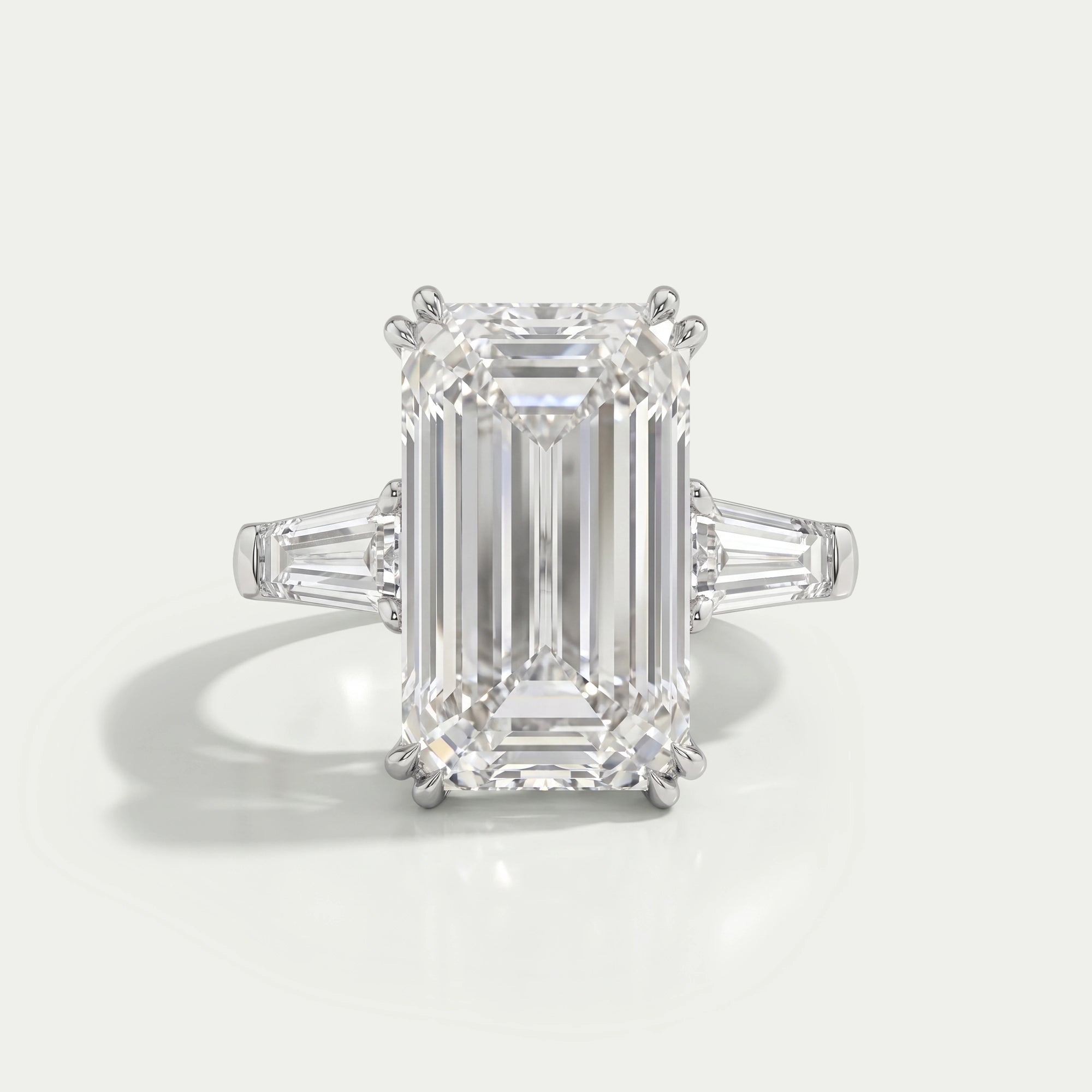 Emerald Three Stone Engagement Ring - Tapered Baguette Rings