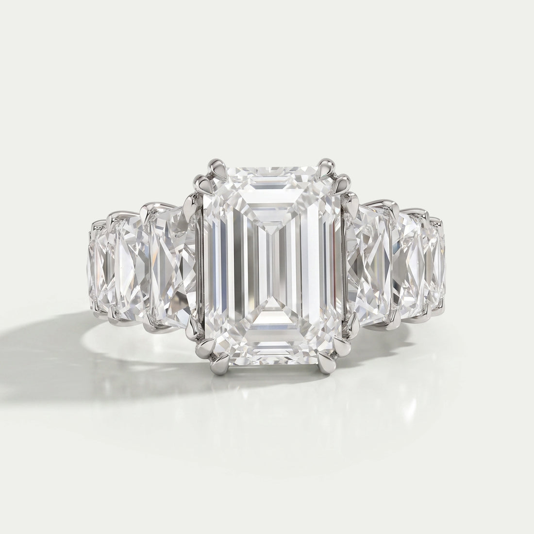 Emerald Diamond French Cut Trapezoid Accent Engagement Ring Rings