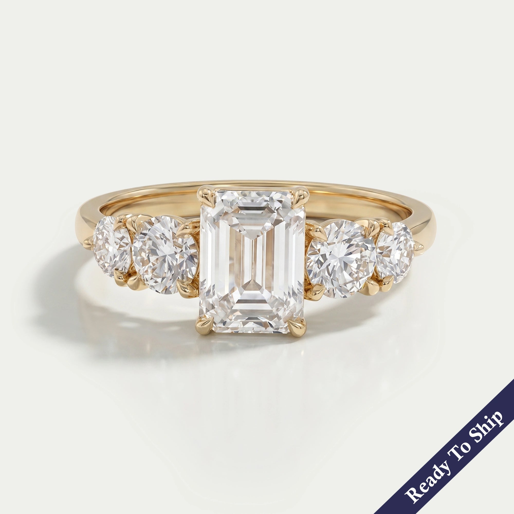Emerald Lab Diamond Five Stone Engagement Ring Rings