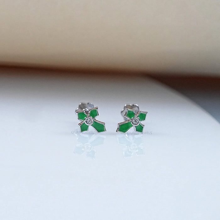 Enamel Green Cross Earrings For Kids