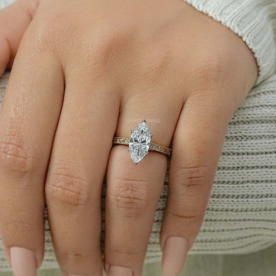 Marquise Lab Diamond Engraving Ring Ring