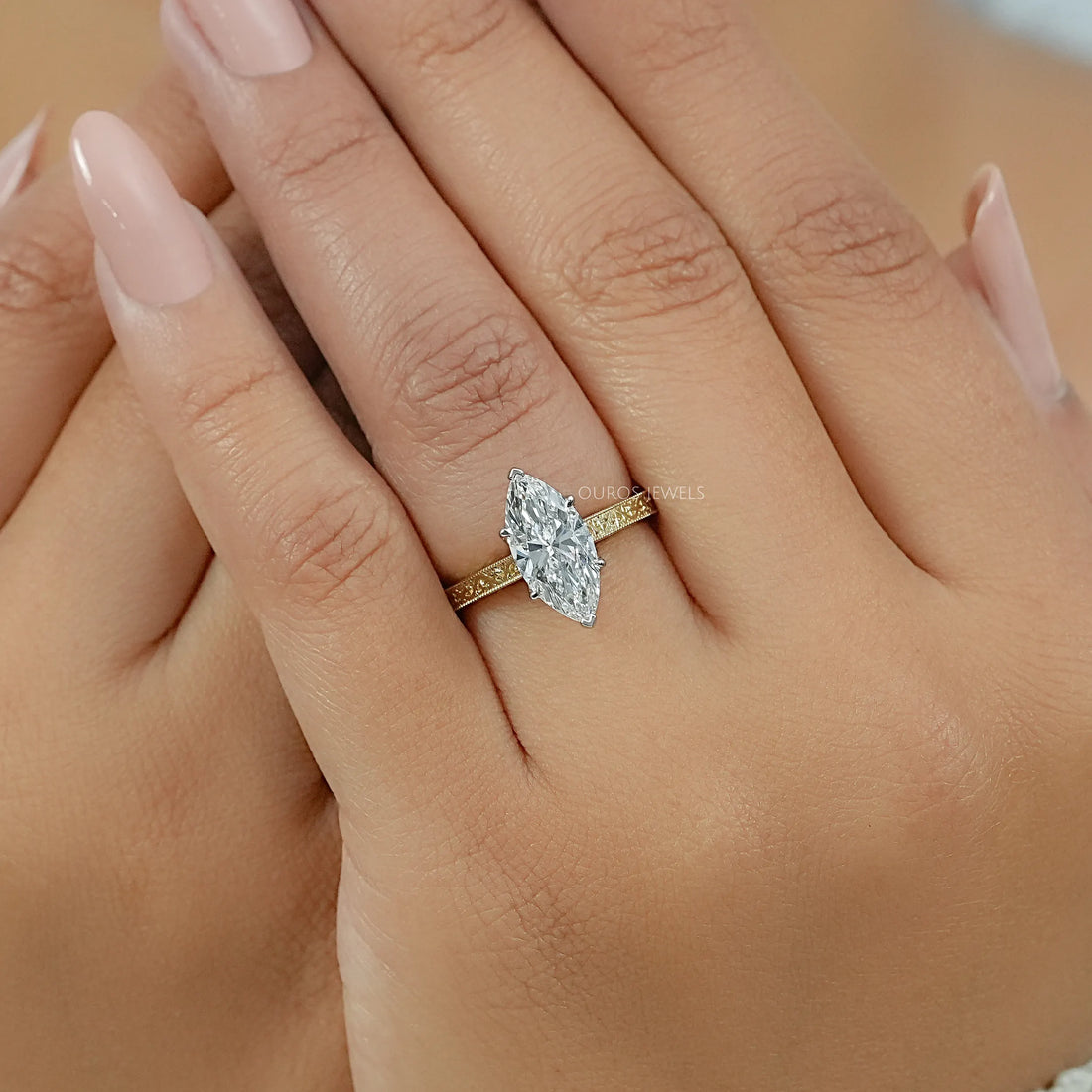Marquise Lab Diamond Engraving Ring Ring