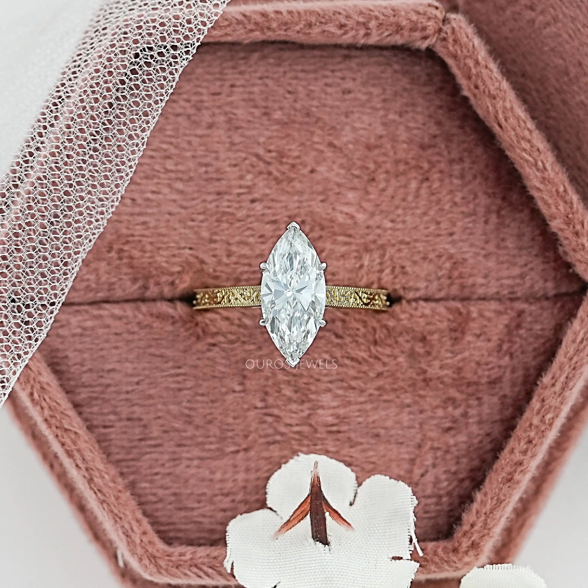 Marquise Lab Diamond Engraving Ring Ring