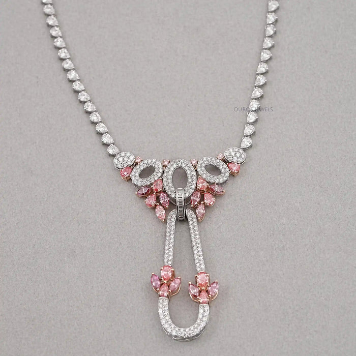 Pear And Round Shape Cluster Diamond Bridal Necklace