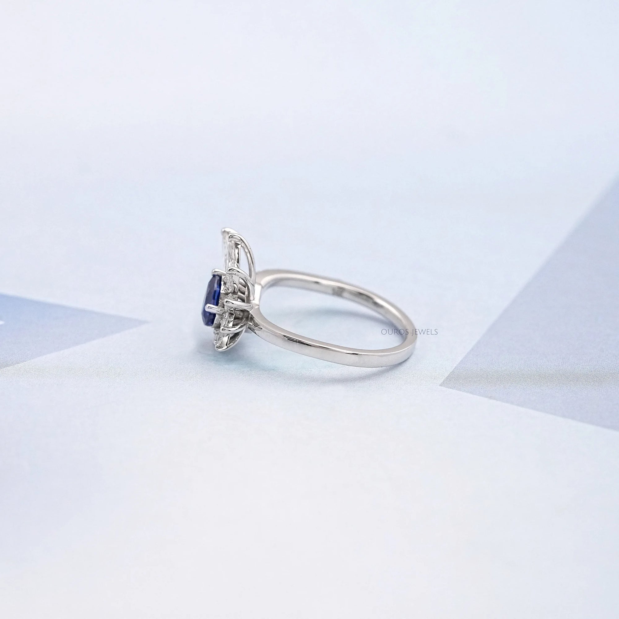 Pear Cut Blue Sapphire Cluster Bypass Engagement Ring Ring