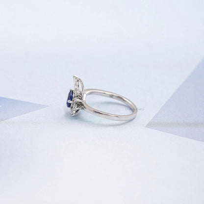 Pear Cut Blue Sapphire Cluster Bypass Engagement Ring Ring
