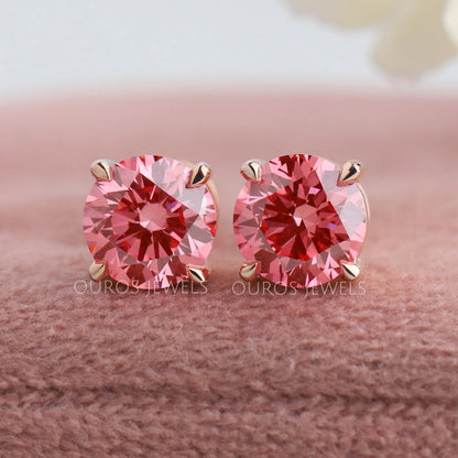 Pink Round Diamond Stud Earrings Earring