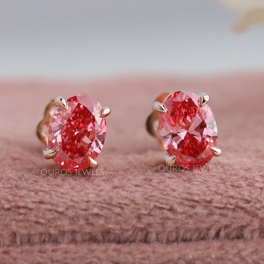 Pink Oval Lab Grown Diamond Stud Earrings Earring