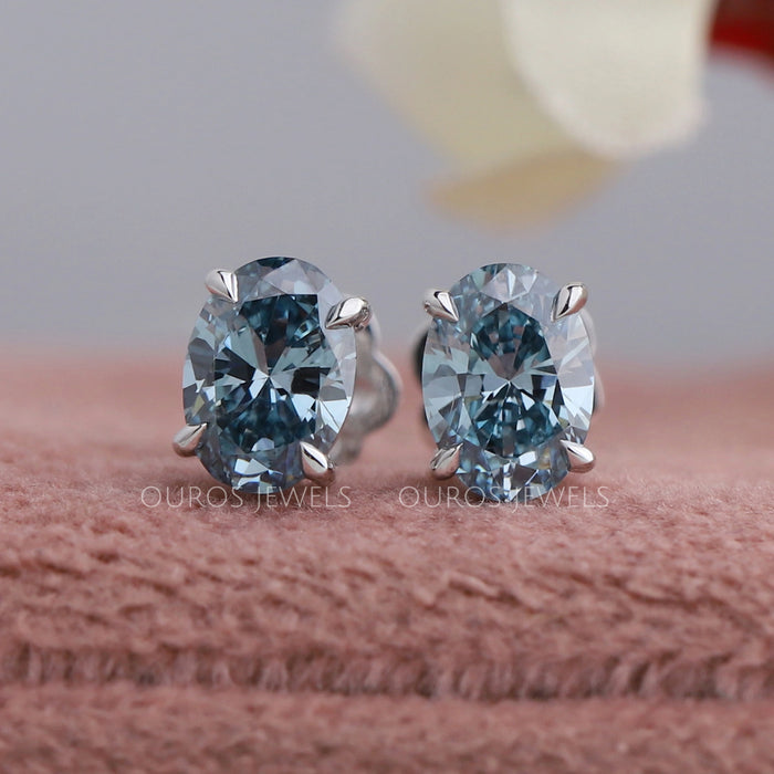 Oval Cut Diamond Stud Earrings In Blue