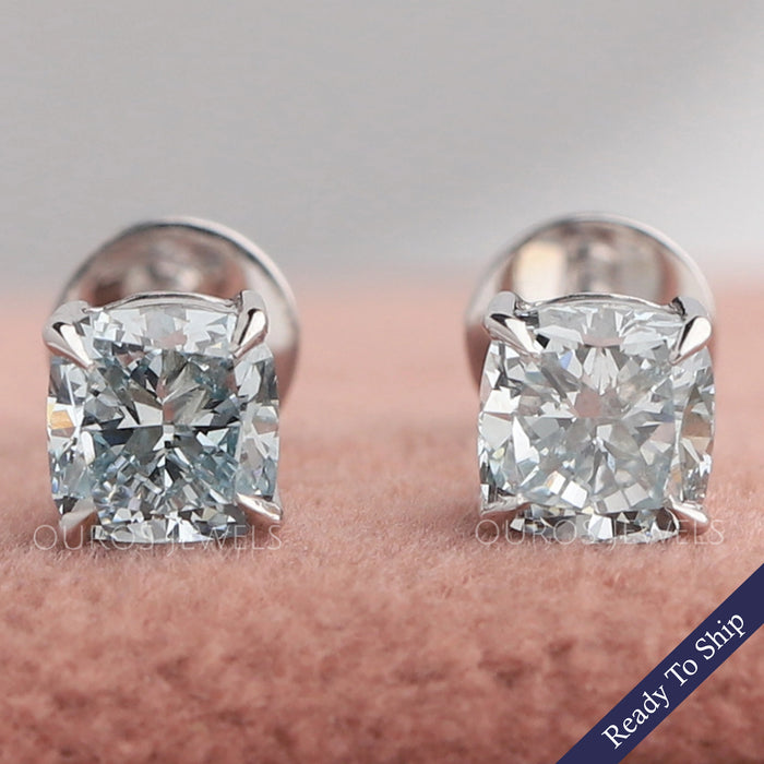 Cushion Blue Lab Diamond Stud Earring