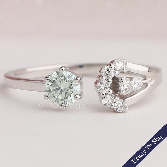 Green Round Diamond Open Cuff Dainty Ring