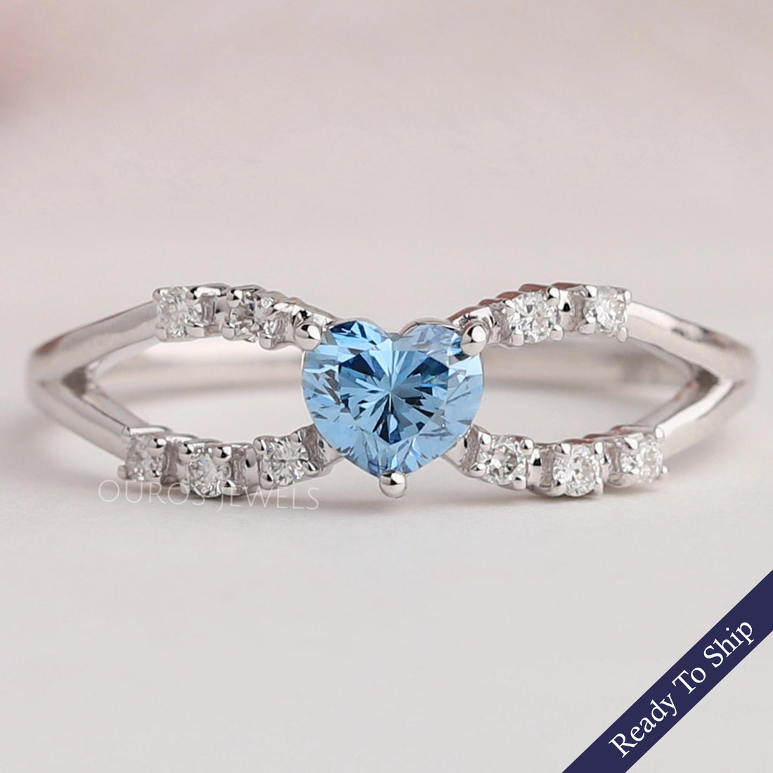 Blue Heart Diamond Split Shank Ring