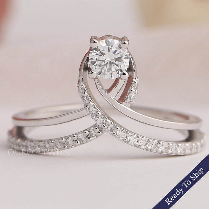 Curved Round Cut Lab Grown Diamond Wedding Band