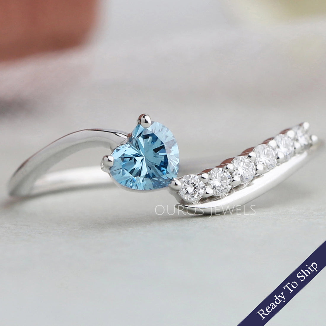 Blue Heart Diamond Bypass Set Ring