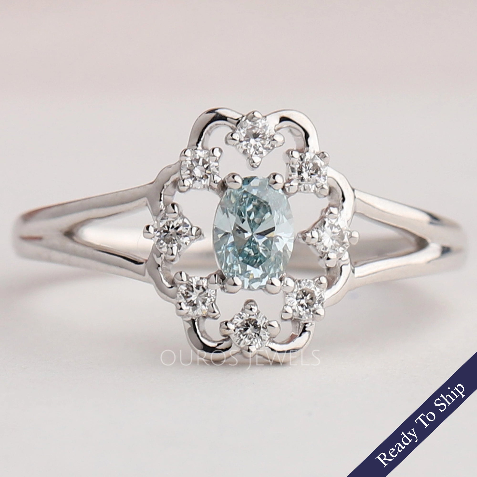 Green Oval Diamond Dainty Ring