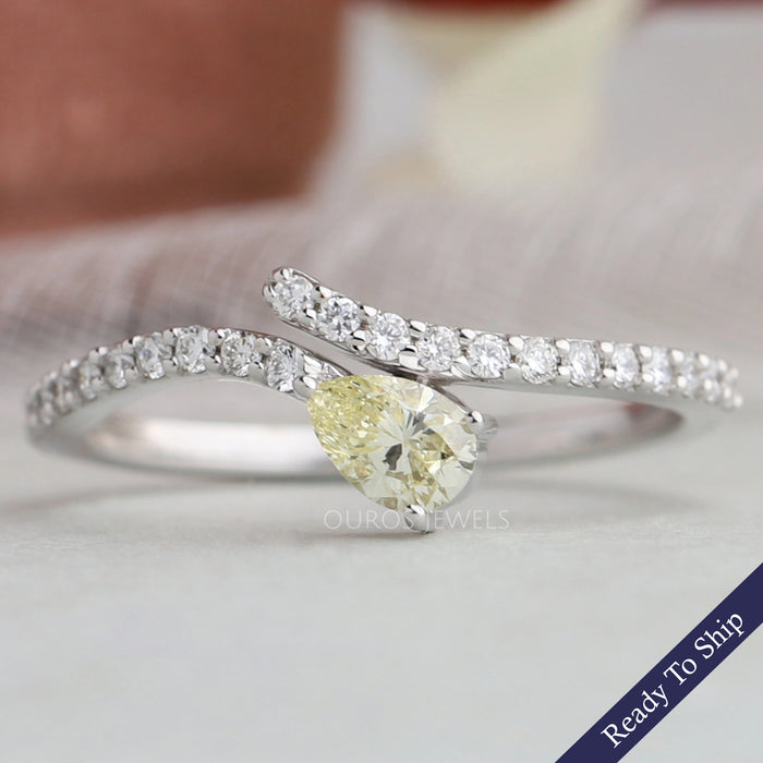 Yellow Pear Diamond Bypass  Ring