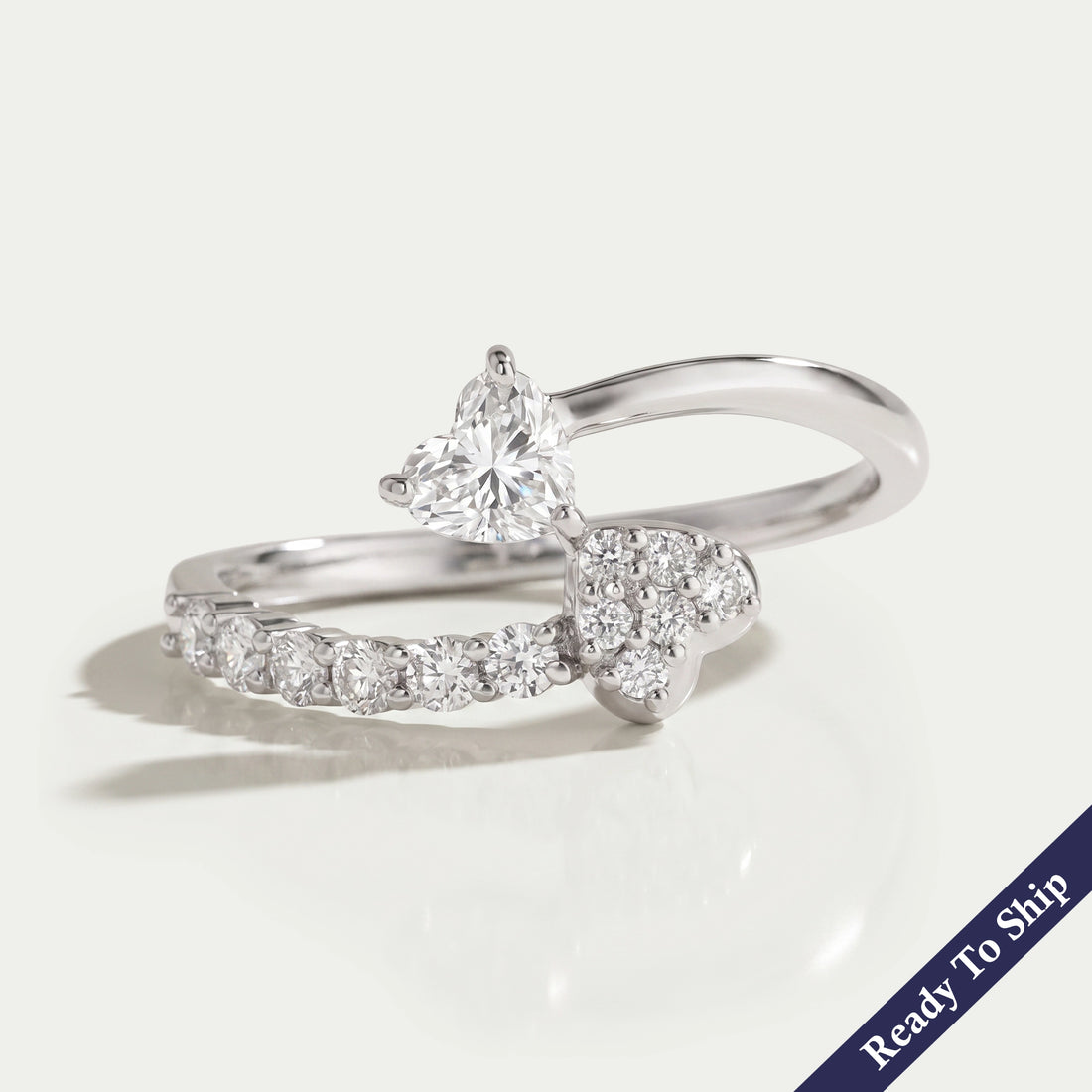 Heart Diamond Bypass Set Dainty Ring