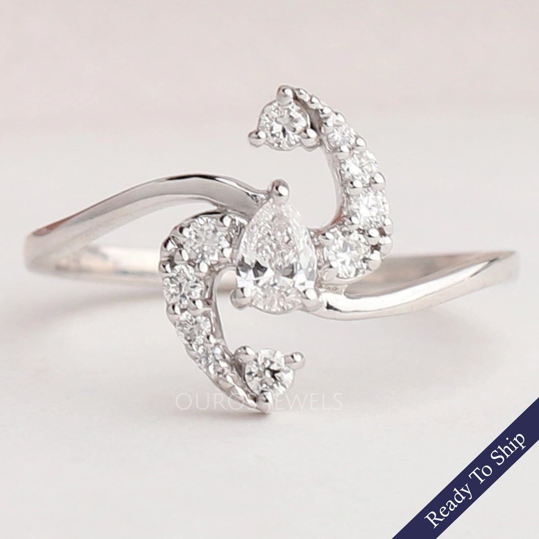 Pear Cut Lab Cluster Diamond Bypass Ring