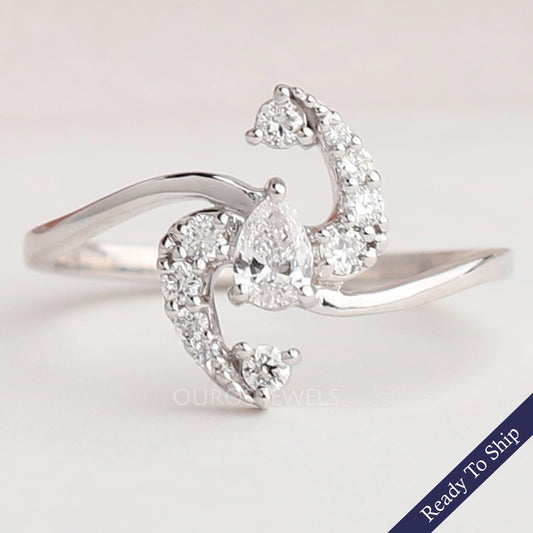 Pear Cut Lab Cluster Diamond Bypass Ring