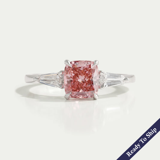 Unique Arrow Cut Pink Cushion Three Stone Engagement Ring