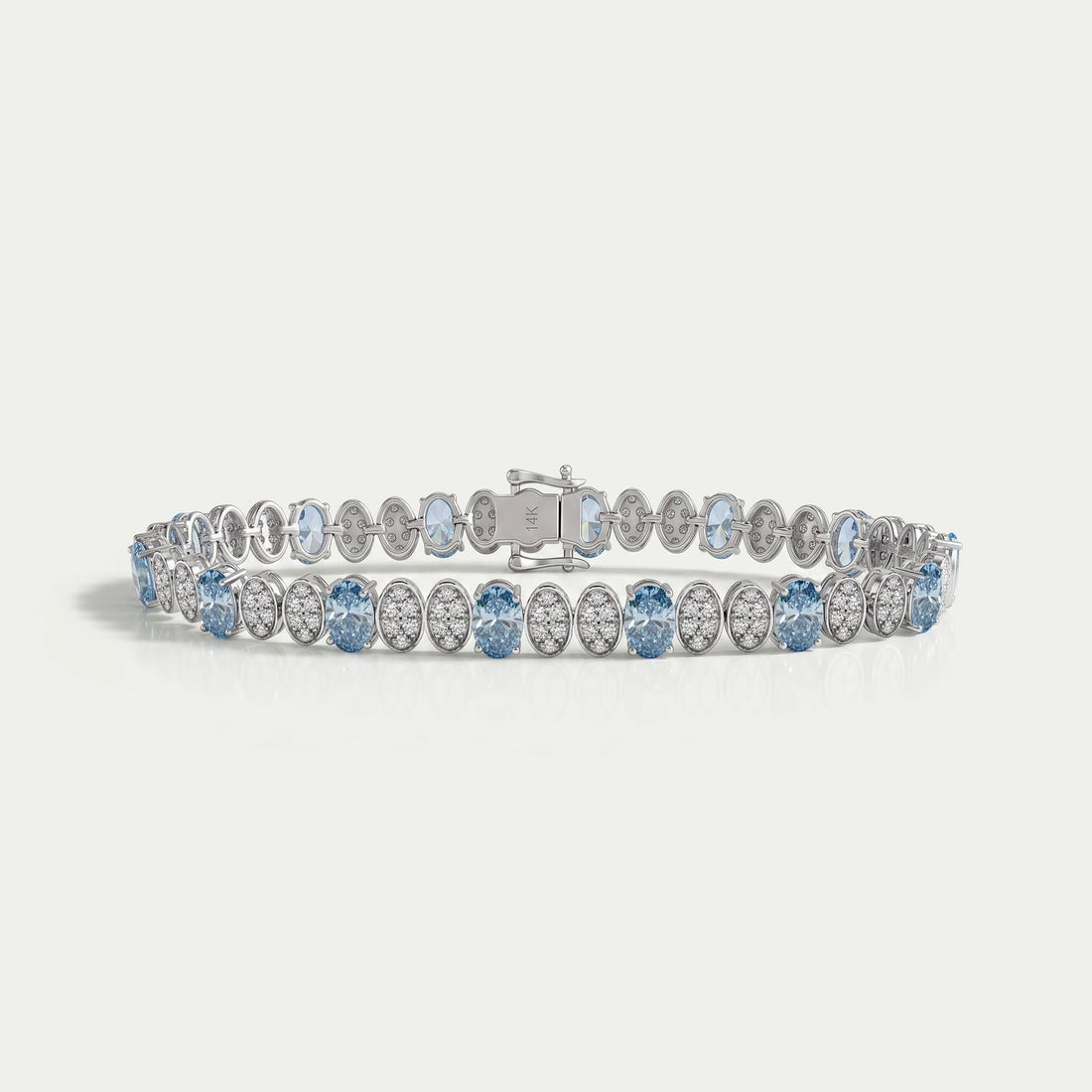 Alternating Blue Oval & Round Diamond Tennis Bracelet Bracelet